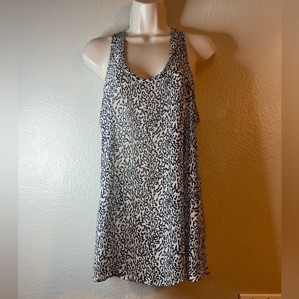 Final Touch Sheer White & Navy Blue Animal Print Tank